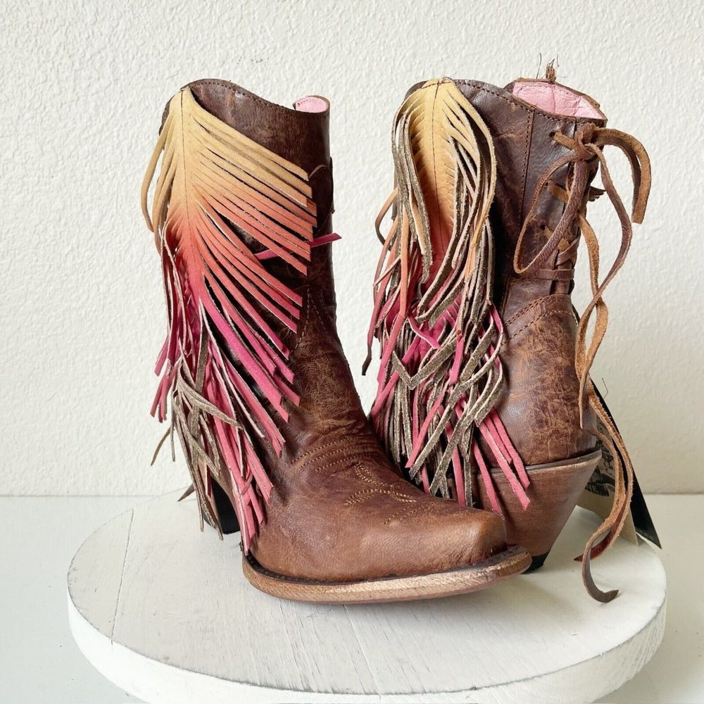 Junk Gypsy by Lane Sz 5 Spirit Animal Brown Western Boots Ankle Fringe Cowboy
